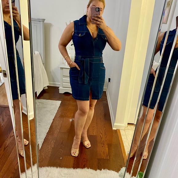 ZARA JUNIOR’S TIE FRONT DRESS WITH HIDDEN POCKET COLOR INDIGO WASH SIZE M - Picture 11 of 11